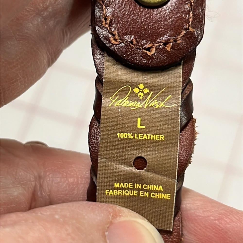PATRICIA NASH Preppy Office 100% Leather Brass Buckle Link Brown 46" Casual Belt - Picture 5 of 11